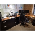 Maple and Black Workstation L Suite Desk with Lateral File